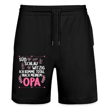 Ich komme total nach meinem Opa Enkelin Enkel - Stanley/Stella Unisex Bio Joggingshorts Trainer  - Schwarz - Vorne - Nik (191cm) & Marisol (170cm)