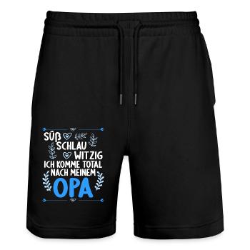Ich komme total nach meinem Opa Enkelin Enkel - Stanley/Stella Unisex Bio Joggingshorts Trainer  - Schwarz - Vorne - Nik (191cm) & Marisol (170cm)