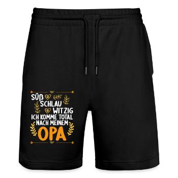 Ich komme total nach meinem Opa Enkelin Enkel - Stanley/Stella Unisex Bio Joggingshorts Trainer  - Schwarz - Vorne - Nik (191cm) & Marisol (170cm)