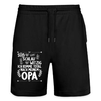Ich komme total nach meinem Opa Enkelin Enkel - Stanley/Stella Unisex Bio Joggingshorts Trainer  - Schwarz - Vorne - Nik (191cm) & Marisol (170cm)