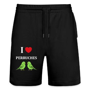 Oiseaux perruches humour petite perruche - Short de jogging bio TRAINER Stanley/Stella unisexe - noir - Devant - Nik (191cm) & Marisol (170cm)
