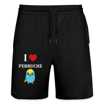 Oiseaux perruches humour petite perruche - Short de jogging bio TRAINER Stanley/Stella unisexe - noir - Devant - Nik (191cm) & Marisol (170cm)