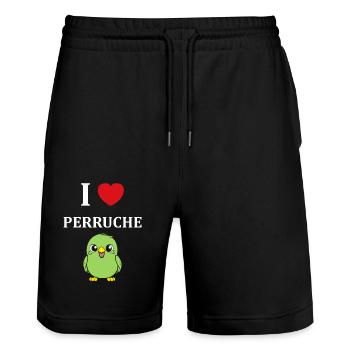 Oiseaux perruches humour petite perruche - Short de jogging bio TRAINER Stanley/Stella unisexe - noir - Devant - Nik (191cm) & Marisol (170cm)