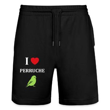 Oiseaux perruches humour petite perruche - Short de jogging bio TRAINER Stanley/Stella unisexe - noir - Devant - Nik (191cm) & Marisol (170cm)
