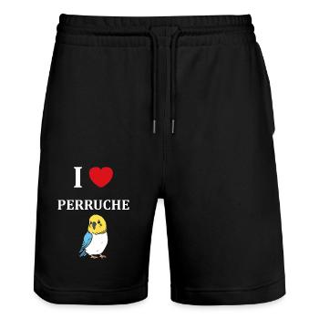 Oiseaux perruches humour petite perruche - Short de jogging bio TRAINER Stanley/Stella unisexe - noir - Devant - Nik (191cm) & Marisol (170cm)