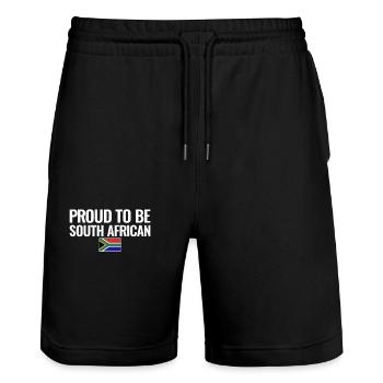 Proud To Be South African South Africa Flag - Stanley/Stella Trainer Unisex Organic Jogging Shorts - black - Front - Nik (191cm) & Marisol (170cm)
