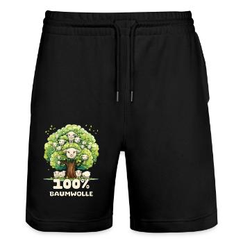 Lustiges Wortspiel; 100 % Baumwolle - Stanley/Stella Unisex Bio Joggingshorts Trainer  - Schwarz - Vorne - Nik (191cm) & Marisol (170cm)