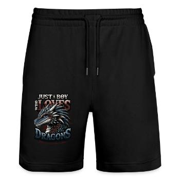 Nur Ein Junge, Der Drachen Liebt - Jungs Drachen - Stanley/Stella Unisex Bio Joggingshorts Trainer  - Schwarz - Vorne - Nik (191cm) & Marisol (170cm)