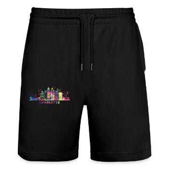 Charlottean's Skyline Charlotte - Stanley/Stella Trainer Unisex Organic Jogging Shorts - black - Front - Nik (191cm) & Marisol (170cm)