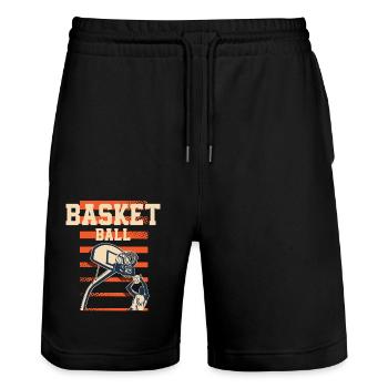 Joueur de basket-ball - Short de jogging bio TRAINER Stanley/Stella unisexe - noir - Devant - Nik (191cm) & Marisol (170cm)