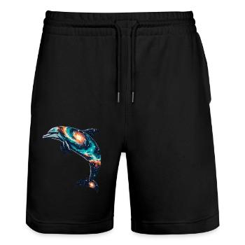 Dolphin Space Galaxy Universe - Stanley/Stella Trainer Unisex Organic Jogging Shorts - black - Front - Nik (191cm) & Marisol (170cm)