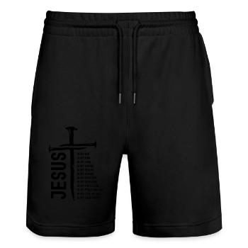 Jésus est Mon Tout, Mon Dieu, mon Seigneur - Short de jogging bio TRAINER Stanley/Stella unisexe - noir - Devant - Nik (191cm) & Marisol (170cm)