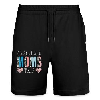 Moms Weekend Oh Sip It's A Moms Trip - Stanley/Stella Unisex Bio Joggingshorts Trainer  - Schwarz - Vorne - Nik (191cm) & Marisol (170cm)