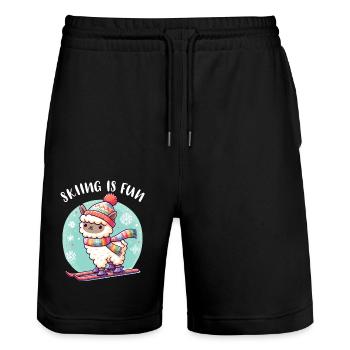 Niedliches Lama mit Strickmütze fährt Ski lustig - Stanley/Stella Unisex Bio Joggingshorts Trainer  - Schwarz - Vorne - Nik (191cm) & Marisol (170cm)
