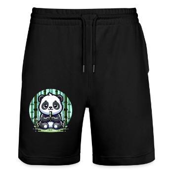 Panda Bamboo - Stanley/Stella Trainer Unisex Organic Jogging Shorts - black - Front - Nik (191cm) & Marisol (170cm)