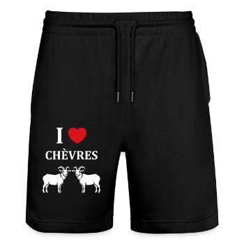 Citation humour petite chèvre - Short de jogging bio TRAINER Stanley/Stella unisexe - noir - Devant - Nik (191cm) & Marisol (170cm)