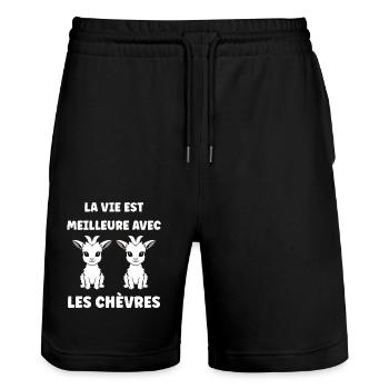 Citation humour petite chèvre - Short de jogging bio TRAINER Stanley/Stella unisexe - noir - Devant - Nik (191cm) & Marisol (170cm)
