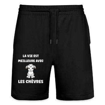 Citation humour petite chèvre - Short de jogging bio TRAINER Stanley/Stella unisexe - noir - Devant - Nik (191cm) & Marisol (170cm)