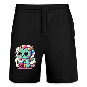 Boba Tee Drache Kawaii - Stanley/Stella Unisex Bio Joggingshorts Trainer  - Schwarz - Vorne - Nik (191cm) & Marisol (170cm)