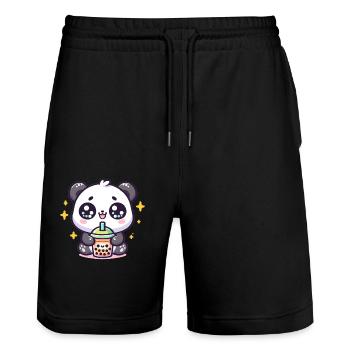 Panda Bubble Tea Boba Kawaii - Stanley/Stella Trainer Unisex Organic Jogging Shorts - black - Front - Nik (191cm) & Marisol (170cm)