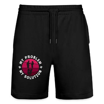 Krav Maga Fighter Mon Problème Mon Pictogramme Maman Papa - Short de jogging bio TRAINER Stanley/Stella unisexe - noir - Devant - Nik (191cm) & Marisol (170cm)