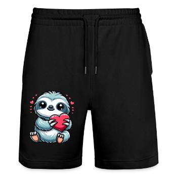 Faultier Liebe Valentinstag Herz Freundschaft - Stanley/Stella Unisex Bio Joggingshorts Trainer  - Schwarz - Vorne - Nik (191cm) & Marisol (170cm)