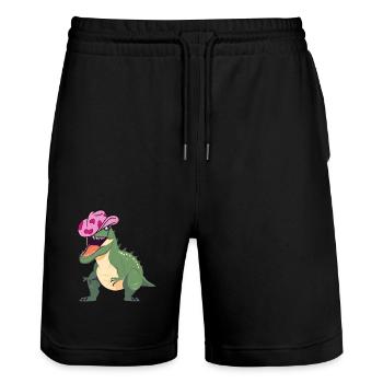 Dinosaurier mit rosa Cowboyhut - Stanley/Stella Unisex Bio Joggingshorts Trainer  - Schwarz - Vorne - Nik (191cm) & Marisol (170cm)