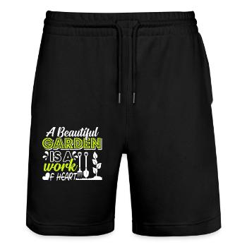 Gardening Gardening Is A Work Of Heart - Stanley/Stella Trainer Unisex Organic Jogging Shorts - black - Front - Nik (191cm) & Marisol (170cm)