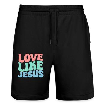 Liebe wie Jesus Christlich Christ Groovy Christ - Stanley/Stella Unisex Bio Joggingshorts Trainer  - Schwarz - Vorne - Nik (191cm) & Marisol (170cm)