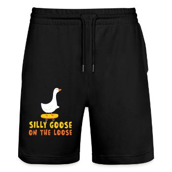 Die Dumme Gans Auf Freiem Fuß - Stanley/Stella Unisex Bio Joggingshorts Trainer  - Schwarz - Vorne - Nik (191cm) & Marisol (170cm)