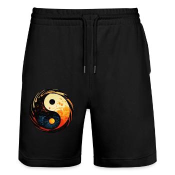 Yin Yang - Stanley/Stella Unisex Bio Joggingshorts Trainer  - Schwarz - Vorne - Nik (191cm) & Marisol (170cm)
