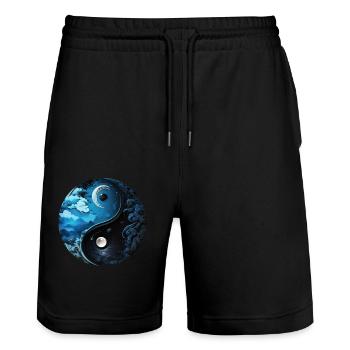 Yin Yang Mond - Stanley/Stella Unisex Bio Joggingshorts Trainer  - Schwarz - Vorne - Nik (191cm) & Marisol (170cm)