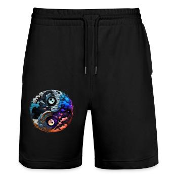Yin Yang - Stanley/Stella Trainer Unisex Organic Jogging Shorts - black - Front - Nik (191cm) & Marisol (170cm)