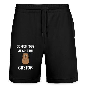 Humour petit castor - Short de jogging bio TRAINER Stanley/Stella unisexe - noir - Devant - Nik (191cm) & Marisol (170cm)