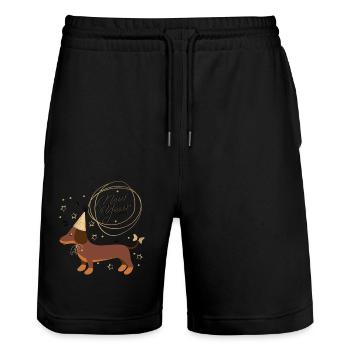 Neujahrsdackel, Dackel, Happy New Year, Silvester - Stanley/Stella Unisex Bio Joggingshorts Trainer  - Schwarz - Vorne - Nik (191cm) & Marisol (170cm)