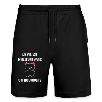 Ours en peluche petit nounours - Short de jogging bio TRAINER Stanley/Stella unisexe - noir - Devant - Nik (191cm) & Marisol (170cm)