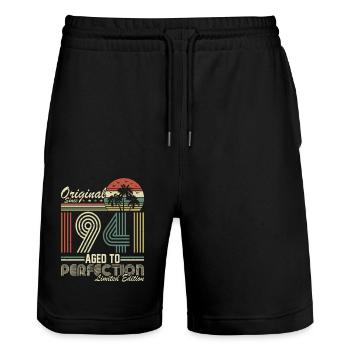 83. Geburtstag Vintage 1941 Retro Style - Stanley/Stella Unisex Bio Joggingshorts Trainer  - Schwarz - Vorne - Nik (191cm) & Marisol (170cm)