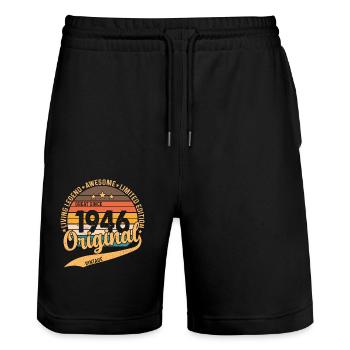 Vintage 1946 - Original 78th Birthday Retro Style - Stanley/Stella Trainer Unisex Organic Jogging Shorts - black - Front - Nik (191cm) & Marisol (170cm)