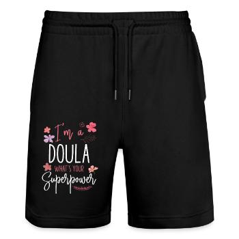 Doula Birth Worker I'm A Doula - Stanley/Stella Unisex Bio Joggingshorts Trainer  - Schwarz - Vorne - Nik (191cm) & Marisol (170cm)