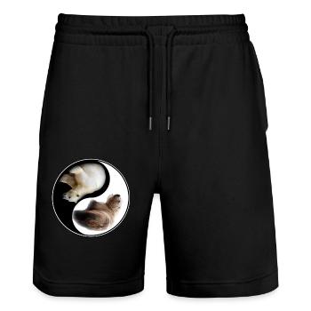 Yin Yang Bear - Stanley/Stella Trainer Unisex Organic Jogging Shorts - black - Front - Nik (191cm) & Marisol (170cm)