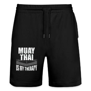 Muay Thai is my Therapy - Stanley/Stella Trainer Unisex Organic Jogging Shorts - black - Front - Nik (191cm) & Marisol (170cm)