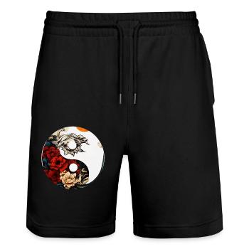 Yin Yang Blume - Stanley/Stella Unisex Bio Joggingshorts Trainer  - Schwarz - Vorne - Nik (191cm) & Marisol (170cm)