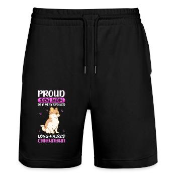 Chihuahua à poil long maman chien propriétaire cadeau - Short de jogging bio TRAINER Stanley/Stella unisexe - noir - Devant - Nik (191cm) & Marisol (170cm)