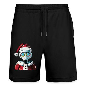 Robot dressed as Santa Claus - Stanley/Stella Trainer Unisex Organic Jogging Shorts - black - Front - Nik (191cm) & Marisol (170cm)
