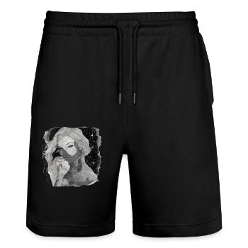 Fille éthérée et étoiles noir et blanc - Short de jogging bio TRAINER Stanley/Stella unisexe - noir - Devant - Nik (191cm) & Marisol (170cm)