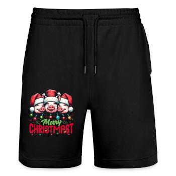MERRY ChristMAST - Weihnachtsbraten Essen Mahlzeit - Stanley/Stella Unisex Bio Joggingshorts Trainer  - Schwarz - Vorne - Nik (191cm) & Marisol (170cm)