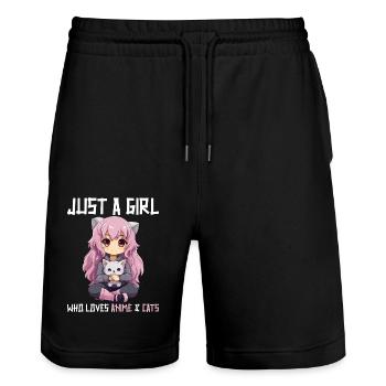 Kawaii Girl Anime Manga Fille et chat - Short de jogging bio TRAINER Stanley/Stella unisexe - noir - Devant - Nik (191cm) & Marisol (170cm)