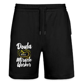Doula Birth Worker Doula A.K.A. - Stanley/Stella Unisex Bio Joggingshorts Trainer  - Schwarz - Vorne - Nik (191cm) & Marisol (170cm)