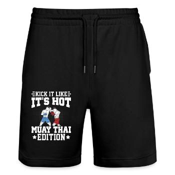 Kick it like it's hot Muay Thai Edition - Stanley/Stella Trainer Unisex Organic Jogging Shorts - black - Front - Nik (191cm) & Marisol (170cm)