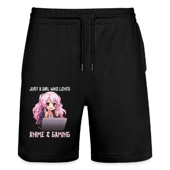 Kawaii Girl Anime Manga Girl Cat - Stanley/Stella Trainer Unisex Organic Jogging Shorts - black - Front - Nik (191cm) & Marisol (170cm)